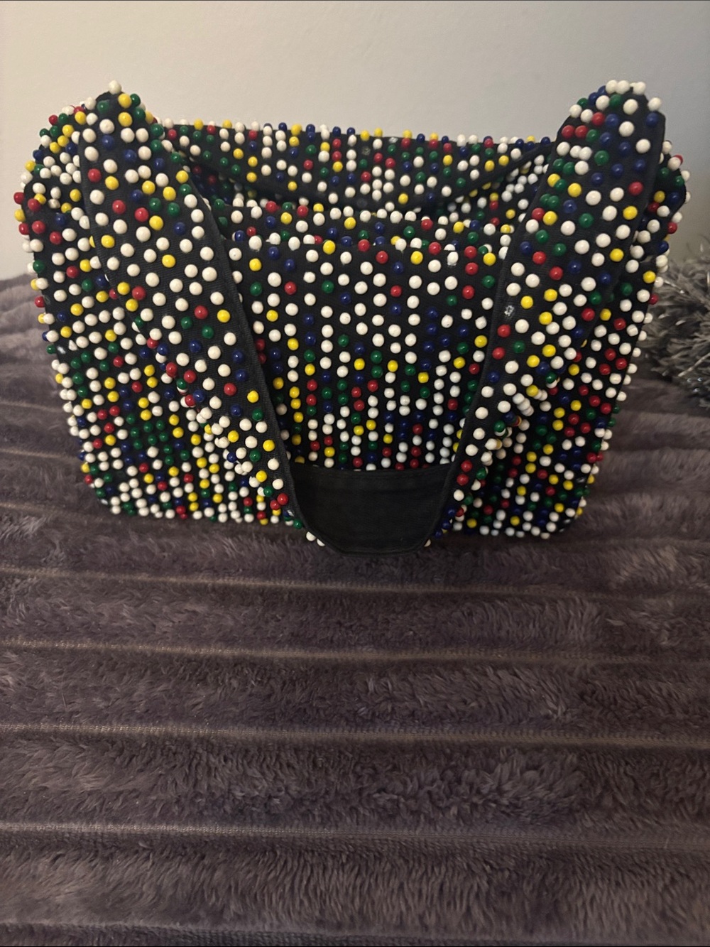 Vintage Lumured multi color  Beaded Handbag
